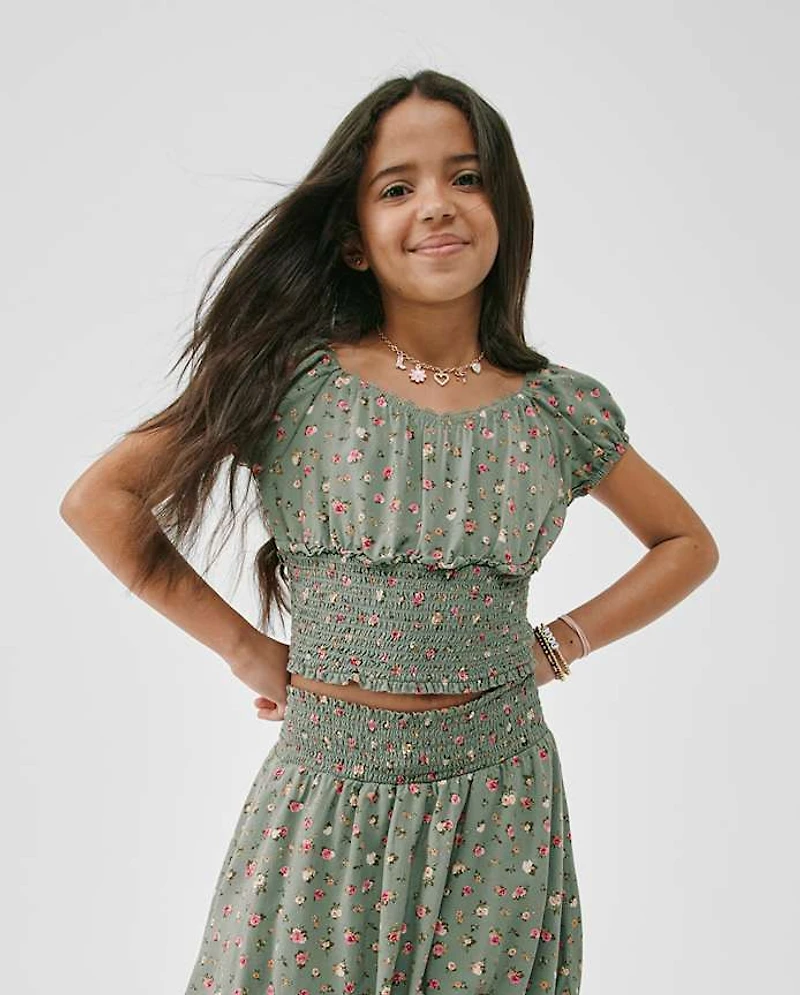 Girls Floral Smocked Top