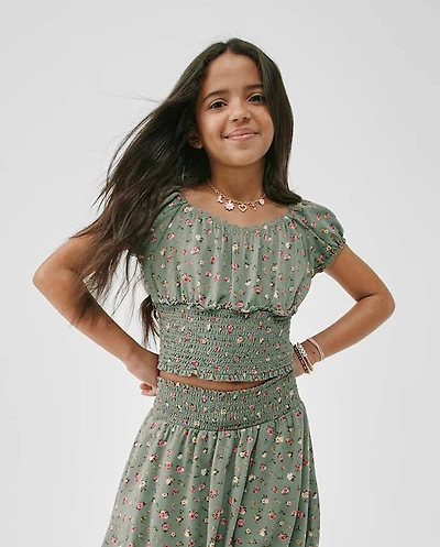 Girls Floral Smocked Top