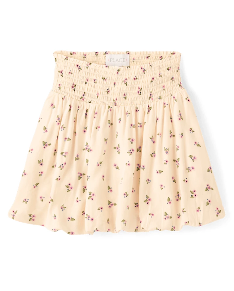 Girls Floral Smocked Bubble Skirt