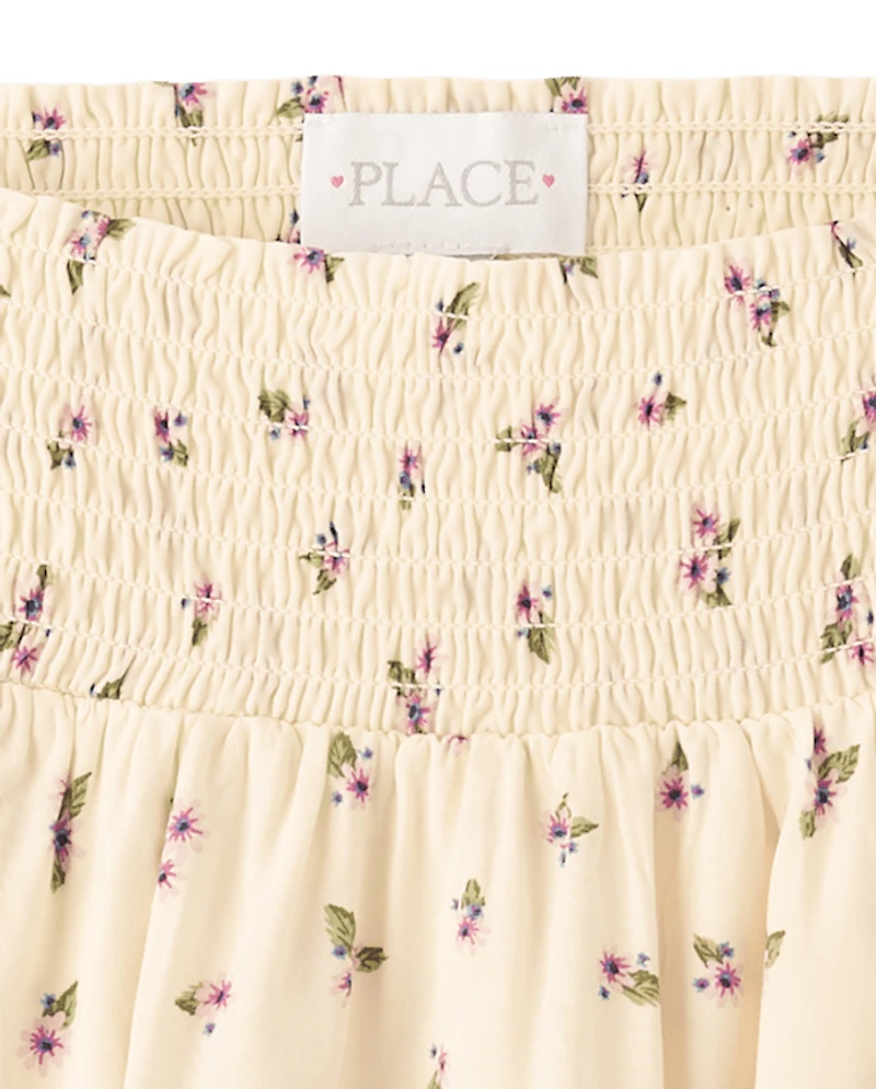 Girls Floral Smocked Bubble Skirt