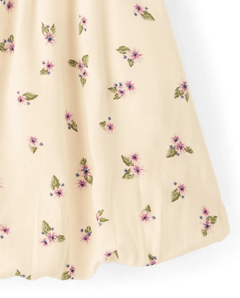 Girls Floral Smocked Bubble Skirt