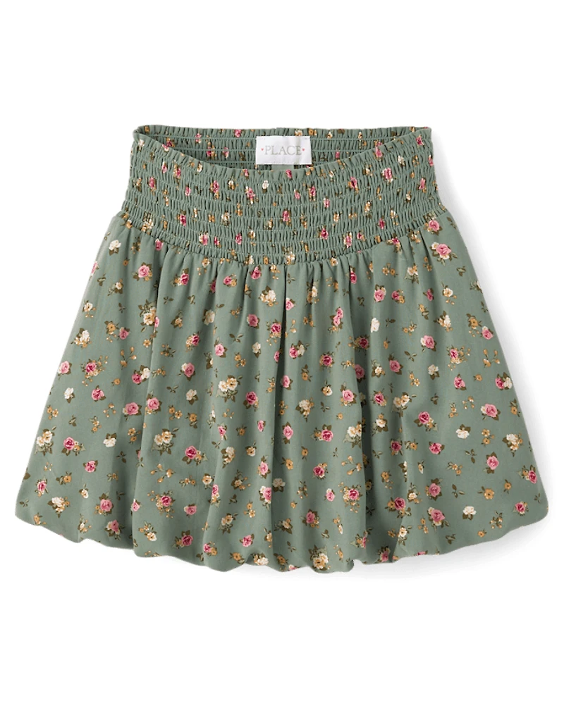 Girls Floral Smocked Bubble Skirt
