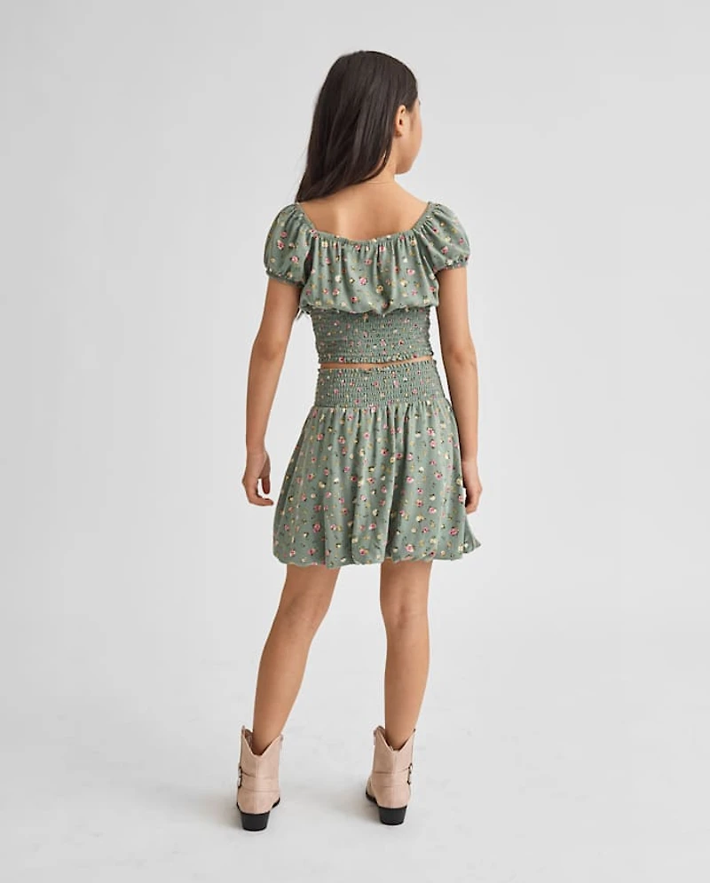 Girls Floral Smocked Bubble Skirt