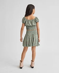 Girls Floral Smocked Bubble Skirt