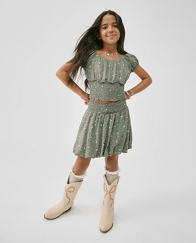 Girls Floral Smocked Bubble Skirt