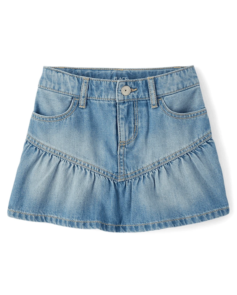 Jupe-short en jean à volants pour fille