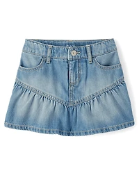 Jupe-short en jean à volants pour fille
