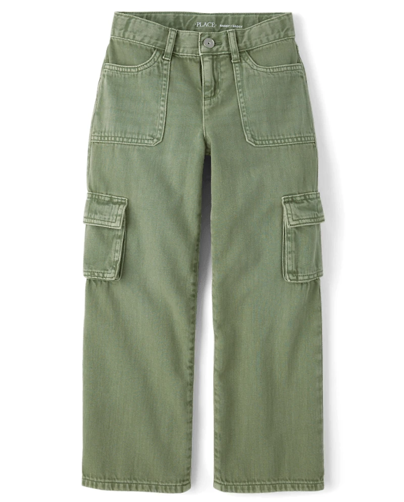 Girls Garment Dyed Baggy Cargo Jeans