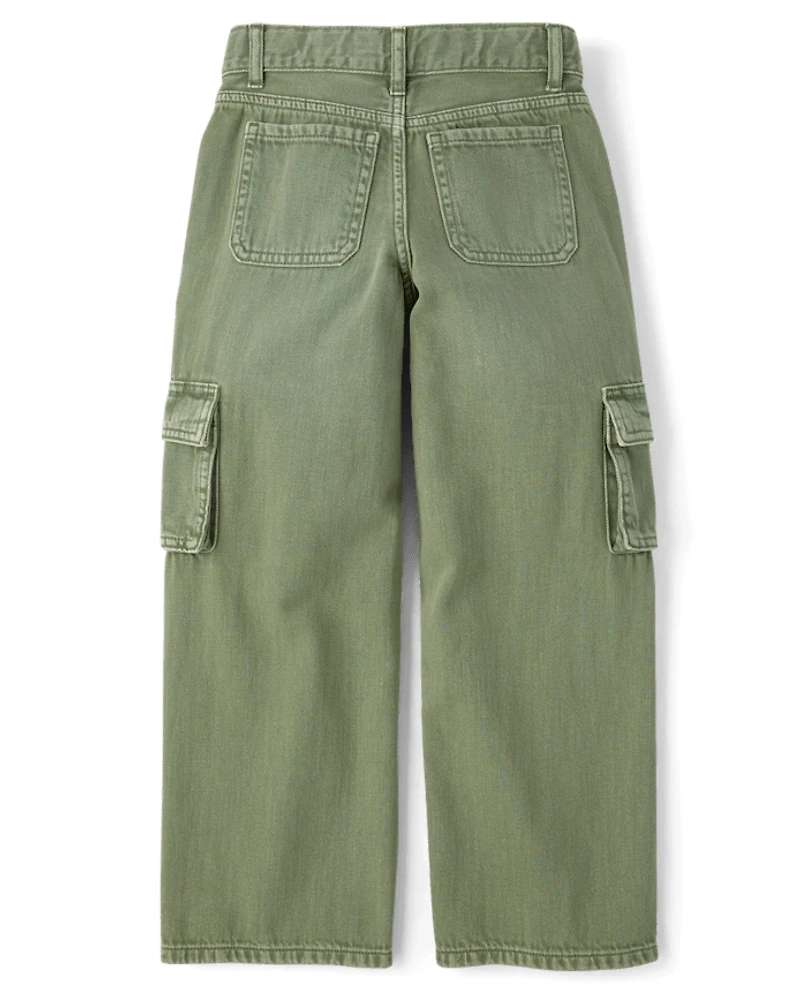 Girls Garment Dyed Baggy Cargo Jeans