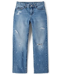 Jean ample déchiré avec éclaboussures de peinture pour fille