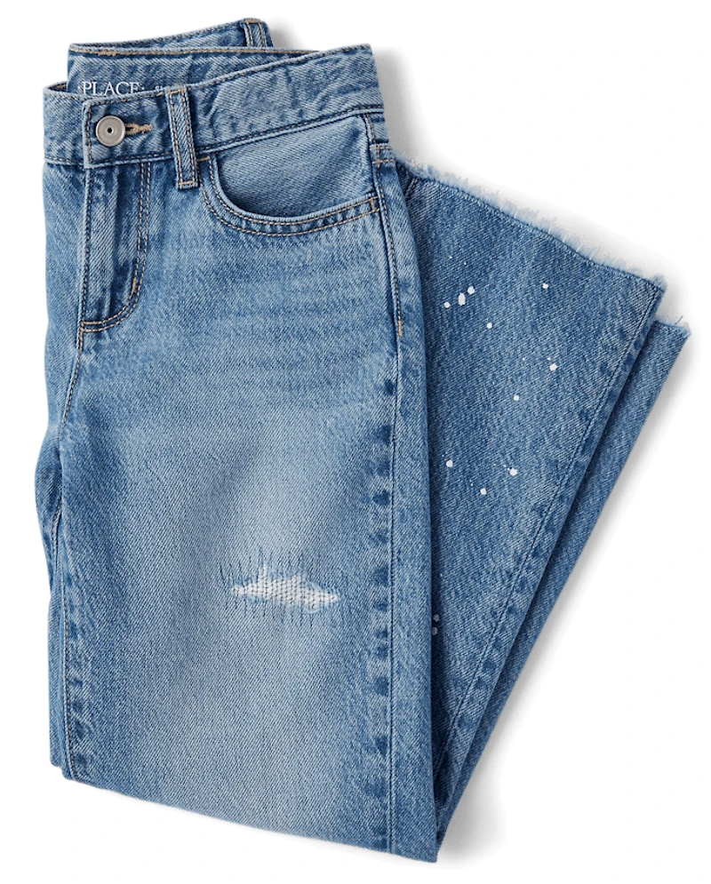 Jean ample déchiré avec éclaboussures de peinture pour fille