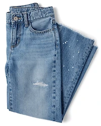 Jean ample déchiré avec éclaboussures de peinture pour fille