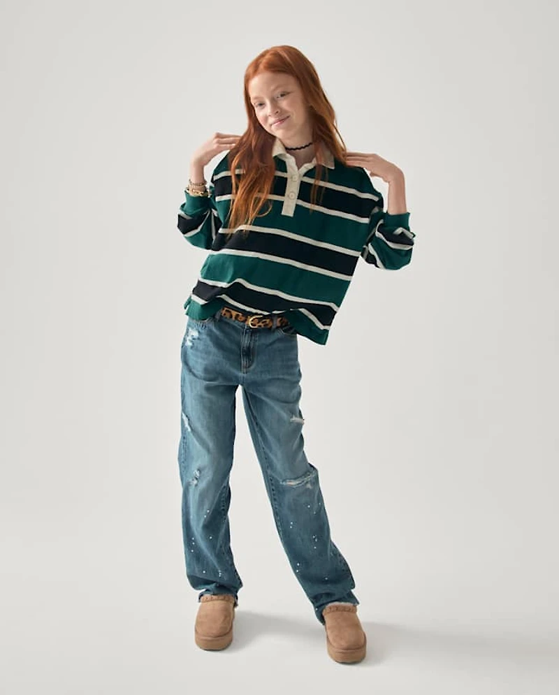 Girls Paint Splatter Ripped Slouchy Jeans