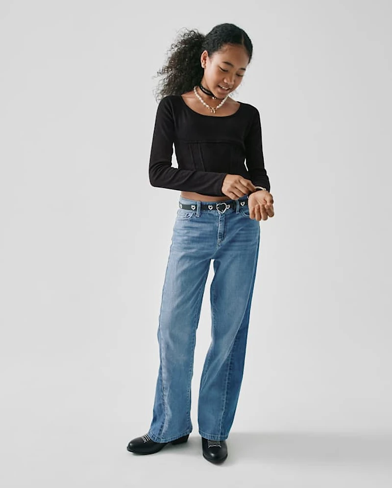Girls Contrast Inset Wide Leg Jeans