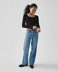 Girls Contrast Inset Wide Leg Jeans