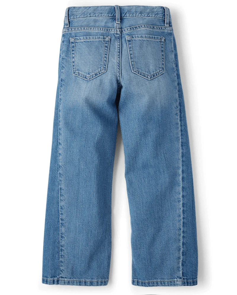 Girls Contrast Inset Wide Leg Jeans