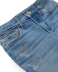 Jean évasé taille haute à strass pour filles