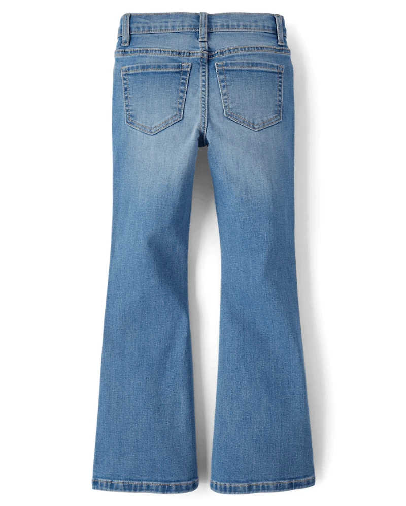 Jean évasé taille haute à strass pour filles