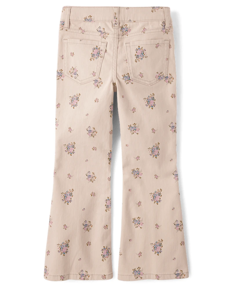 Girls Floral High Rise Flare Jeans