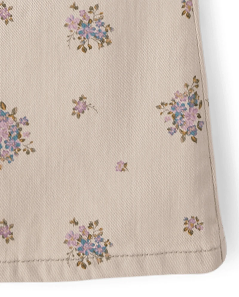 Girls Floral High Rise Flare Jeans