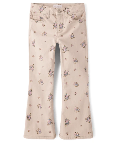 Girls Floral High Rise Flare Jeans