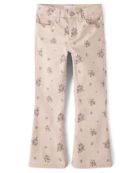 Girls Floral High Rise Flare Jeans