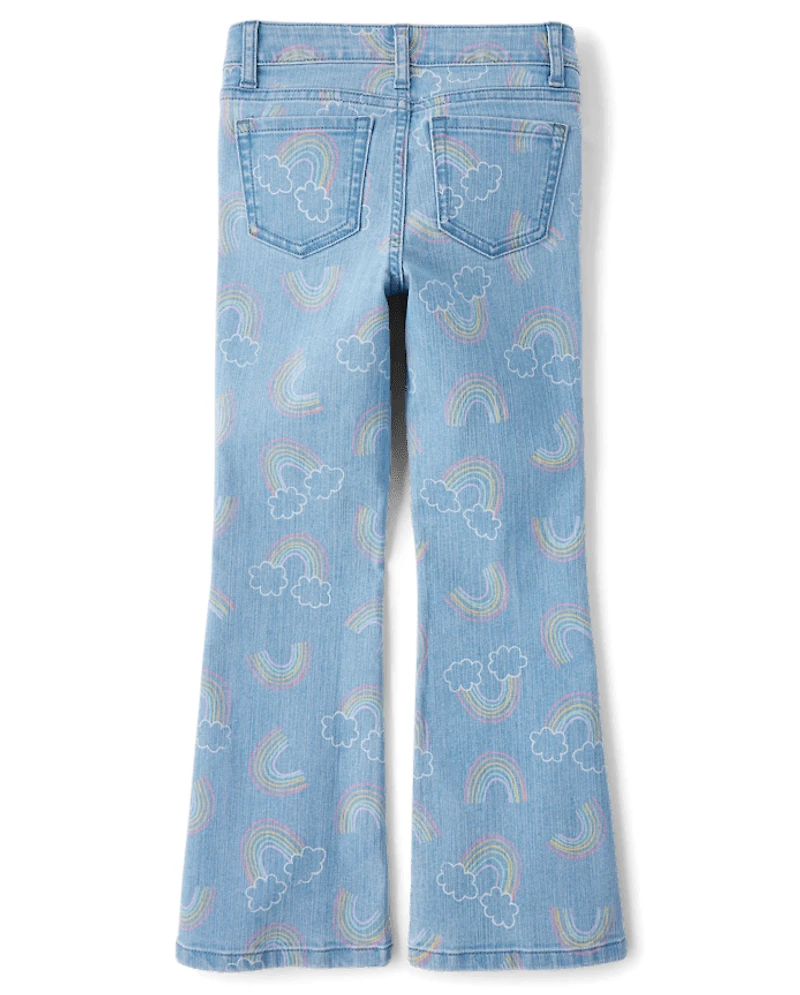 Girls Rainbow High Rise Flare Jeans