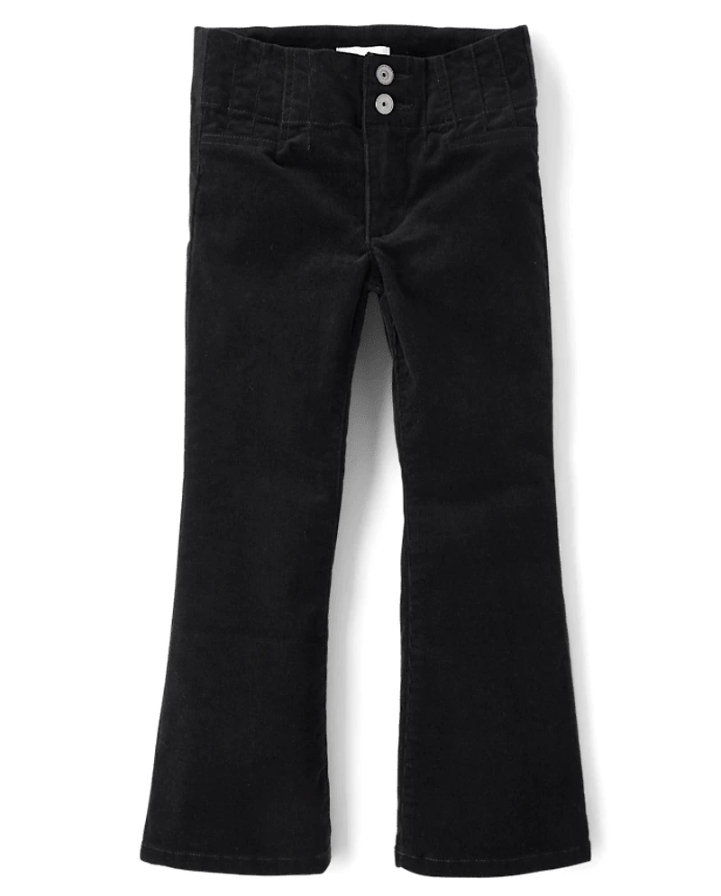 Pantalon évasé en velours côtelé à pinces pour fille