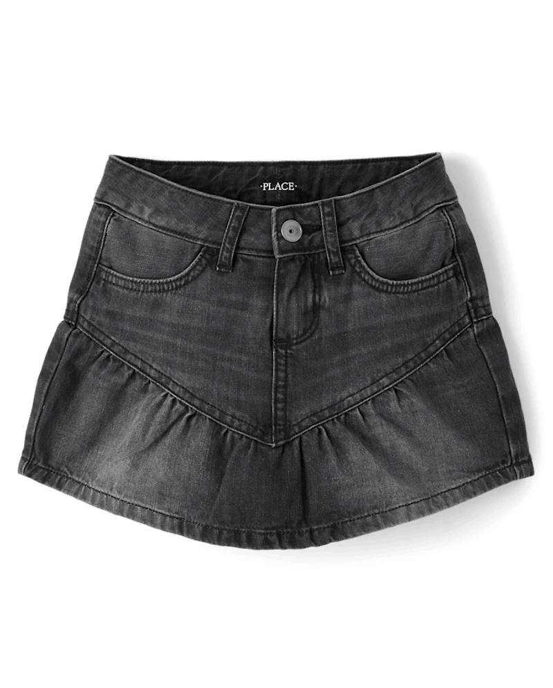 Girls Denim Ruffle Skort