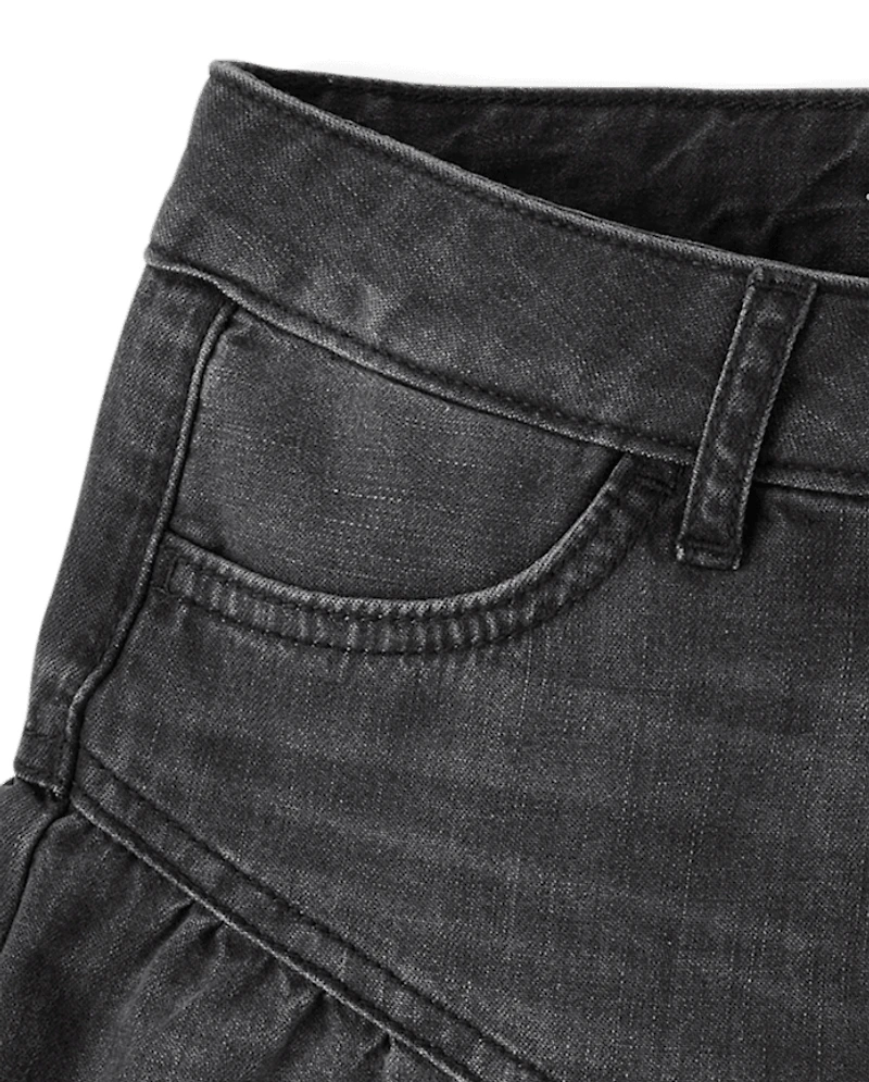 Jupe-short en jean à volants pour fille