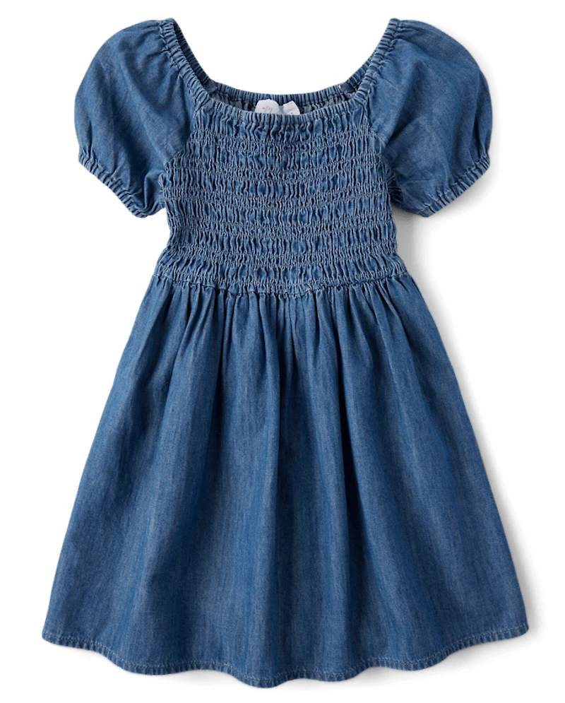 Robe à smocks en chambray pour fille