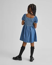 Girls Chambray Smocked Dress