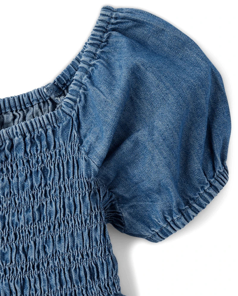 Girls Chambray Smocked Dress