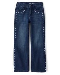 Girls Studded Wide Leg Jeans