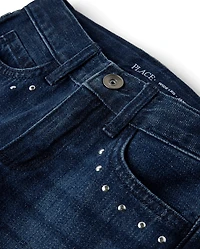 Girls Studded Wide Leg Jeans