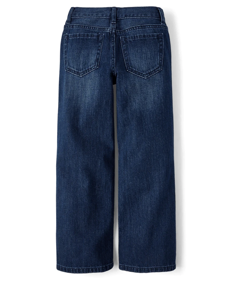 Girls Studded Wide Leg Jeans