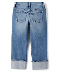Girls Ripped Roll Cuff Straight Jeans