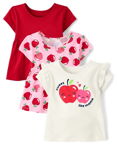 Lot de 3 hauts à imprimé pomme pour petites filles