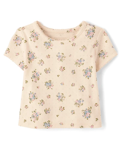 Baby And Toddler Girls Floral Pointelle Tee