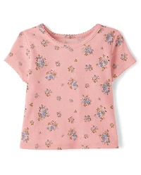 T-shirt bébé et petite fille en pointelle fleuri