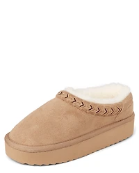 Girls Embroidered Platform Teddy Slip Ons