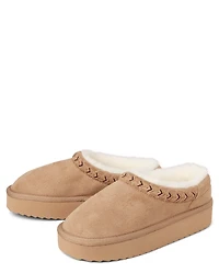 Girls Embroidered Platform Teddy Slip Ons