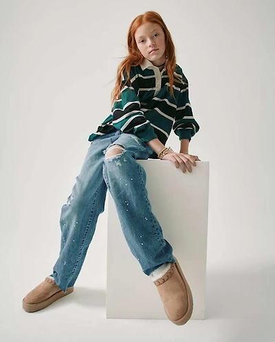 Girls Embroidered Platform Teddy Slip Ons