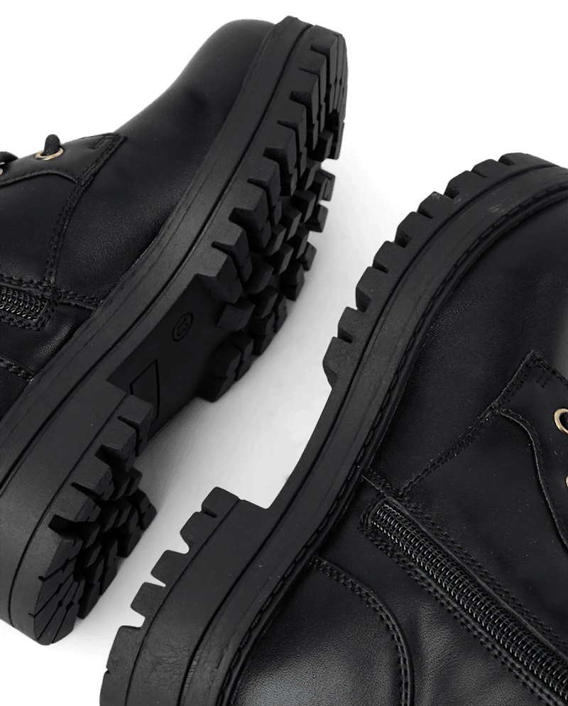 Girls Heart Charm Combat Boots