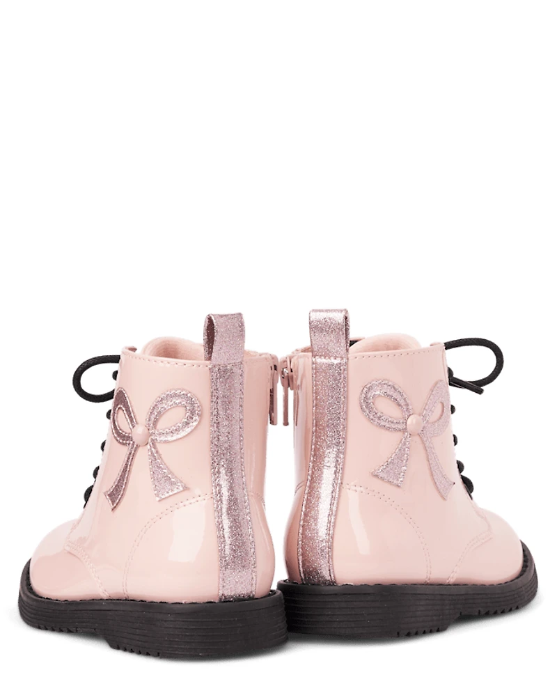 Toddler Girls Glitter Bow Combat Boots