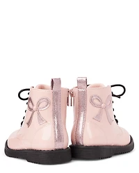 Toddler Girls Glitter Bow Combat Boots