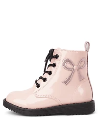 Toddler Girls Glitter Bow Combat Boots