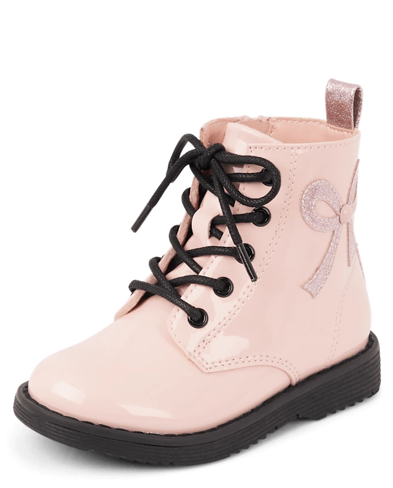 Toddler Girls Glitter Bow Combat Boots