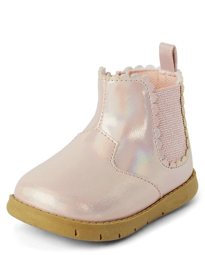 Baby And Toddler Girls First Steps Scalloped Chelsea Boots