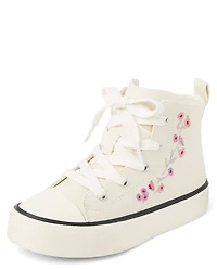 Girls Embroidered Floral High Top Sneakers